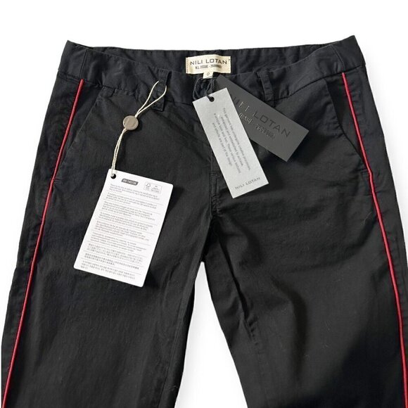 NWT Nili Lotan East Hampton Pants - Jet Black With Red Piping, Size 0 - Picture 9 of 16